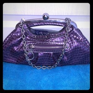 💜Kathy Van Zeland purple croc embossed clutch 💜